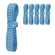 티나피크닉 체크 리본끈 폭1cm 6p, 하늘, 200cm