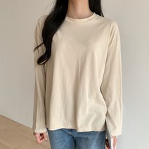 이지스튜디오 여성용 데일리 코튼 박스 오버핏 베이직 긴팔 면티셔츠