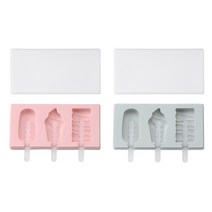 아이스 콘 바 실리콘 몰드 2종 + 스틱 6p 세트, 블루, 핑크, 1세트