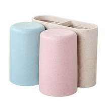 재미월드 더블 양치컵 걸이 칫솔 홀더 거치대 + 욕실컵 2종 세트, 거치대(단일색상), 컵(블루, 핑크), 1세트