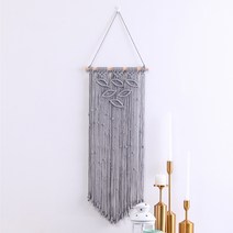 마켓에이 잎패턴 매듭장식 벽 마크라메, 그레이
