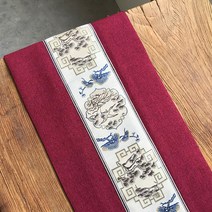 알럽홈 린넨 전통자수패턴 테이블러너, 레드, 30 x 250 cm