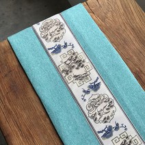 알럽홈 린넨 전통자수패턴 테이블러너, 라이트블루, 30 x 90 cm