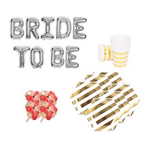 브라이덜샤워 소품 패키지 BRIDE TO BE 풍선 실버 + 꽃팔찌 미니로즈 핑크 4p + 테이블웨어 마블, 혼합색상, 1세트