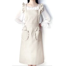마이워니 원피스형 프릴 롱 에이프런 앞치마 + 두건, 베이지