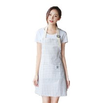 체크 린넨 데일리 작업복 주방 앞치마, 화이트, 1개
