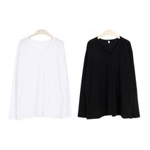 퍼니걸스 여성용 루젠 브이넥 슬라브 긴팔 티셔츠 2종 세트 R88420