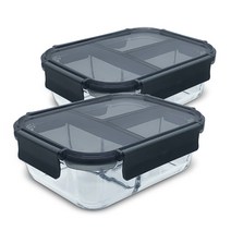미르코리아 뉴락 내열 오븐글라스 용기 직사각 3칸 1040ml, 2개, 단품