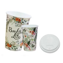 투고팩 플라워 종이컵 100p + 개폐 뚜껑 화이트 100p 390ml, 1세트
