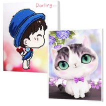 보석십자수 어린이 DIY 캔버스형 비즈공예 2종 세트 25 x 30 cm, 러브소년, 고양이4, 1세트