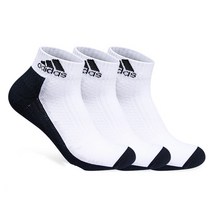 아디다스 남성용 골프 스포츠 파일 버텀 컬러 발목양말 3족, 화이트