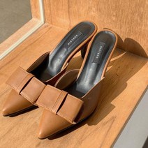 [국산수제화]스틸레토 리본 뮬슬리퍼 7cm