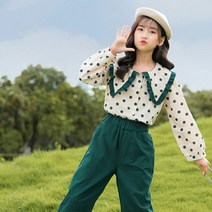 앤젤아이 여아용 뾰족 도트 남방바지 세트