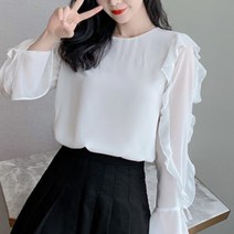 페이퍼먼츠 로즈프릴 긴팔 쉬폰 블라우스 00709