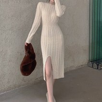 비비에모 크로스 브이넥 라운드 양면 꽈배기 니트 원피스 00484
