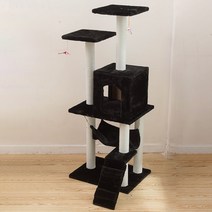 마음이음마켓 고양이 벨벳 캣타워 해먹, 블랙, 1개
