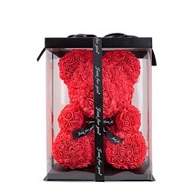 조화 장미꽃 곰돌이 25cm, 레드