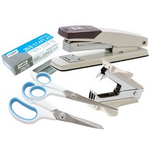 화신 133 스테이플러 + 스테이플 33호침 + 겸용 제침기 + 사무용 투톤 가위 소 + 대 세트, 화이트 + 스카이블루(가위), 1세트
