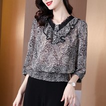 아뗄릭 빅사이즈 에스닉 프릴 봄 여름 쉬폰 블라우스 00587