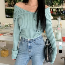 무드인더 여성용 빅카라 오프숄더 니트