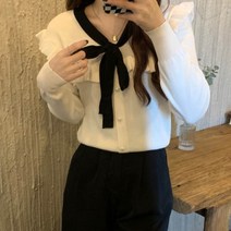 메이첼 여성용 큐티 리본넥 러블 니트 블라우스 00459