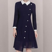 비비에모 배색 사선 버튼 언발란스 미디 원피스 00852