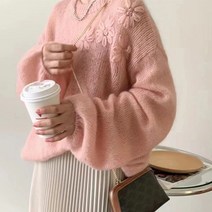 비비에모 여성용 플라워 자수 간절기 라운드 풀오버 니트 00978