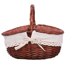 올하이 원목 피크닉 바구니 대, 11 하프 윌로우 브라운 린넨, 1개