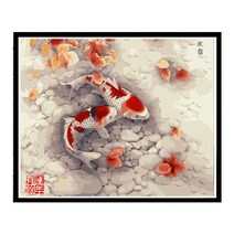 순잠 깜찍 모던 수채화 유채화 캐릭터 그림그리기 DIY 세트 40 x 50 x 1.6 cm, 29 붕어 2마리