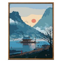 순잠 깜찍 모던 수채화 유채화 개릭터 그림그리기 DIY 세트 50 x 65 x 2.5 cm, 8 강물 하우스