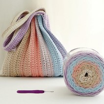 뜨개사계절 초보자용 플리츠백 뜨개질 DIY 패키지, 코랄(뜨개실), 보라색(코바늘), 1세트