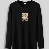 남성용 심플 타이거 사각 일러스트 트렌디한 긴팔티