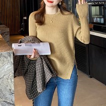 페이퍼먼츠 여성용 라운드넥 옆트임 루즈핏 긴팔 니트 티셔츠 02746