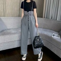 레몬티 클래식 체크 리본 와이드 점프 수트 lkf22513