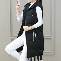 페이토 여성용 비비드 컬러 롱 후드 패딩 조끼