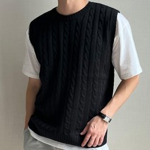 맨타임 RNV 꽈배기 라운드 레이어드 니트 조끼