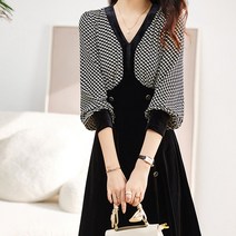 페이퍼먼츠 겨울 벨벳 첵스 브이넥 플레어 원피스 03199