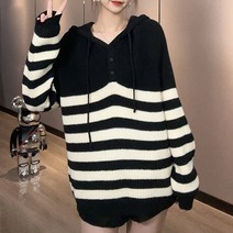 메이첼 여성용 후디 스트라이프 풀오버 니트 티셔츠 01655