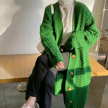비비에모 여성용 가을 겨울 논카라넥 물결 트위스트 롱 가디건 02242