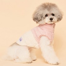 플로트 강아지 플러피후리스 민소매 콤비 집업, 핑크