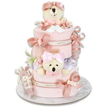 베이비베이커리 트윈곰돌이 기저귀케익 2단 쌍둥이 신생아 여여, 핑크