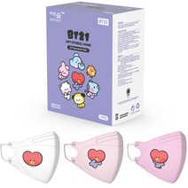 어린숨엣지 라인프렌즈 BT21 아트심볼 새부리형 컬러마스크 중형 TATA 미니니 3종 x 10p 세트, 화이트, 라이트핑크, 비비드핑크, 1세트
