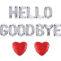 조이파티 은박풍선 HELLO + GOOD BYE + 하트 2p 세트, 실버(HELLO, GOOD BYE), 레드(하트), 1세트
