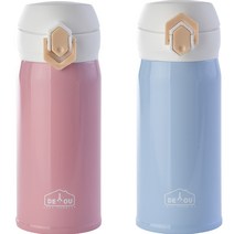 상상앤드 비비드 2중 진공 원터치 보온병, 핑크 + 스카이, 350ml
