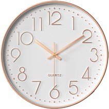 루아즈 인테리어 무소음 원형 베이직 벽시계, 화이트핑크