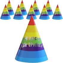 파티퀸 생일파티 고깔모자 무지개, 10개, 무지개 레드