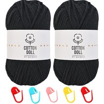 니뜨 코튼돌실 50g x 2p + 단수링 5p 세트, 23 블랙(뜨개실), 랜덤발송(단수링)