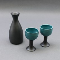 달소금 도자기 커플 도쿠리세트 블랙공작, 1세트, 술병 + 술잔 2p