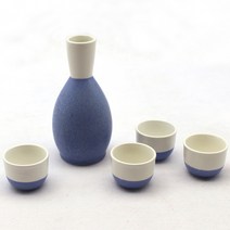 달소금 도자기 투톤 항아리 도쿠리 + 잔 세트 블루, 1세트, 술병 + 술잔 4p
