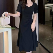 페이퍼먼츠 브이넥 프릴 반팔 사이드 셔링 플레어 원피스 04385